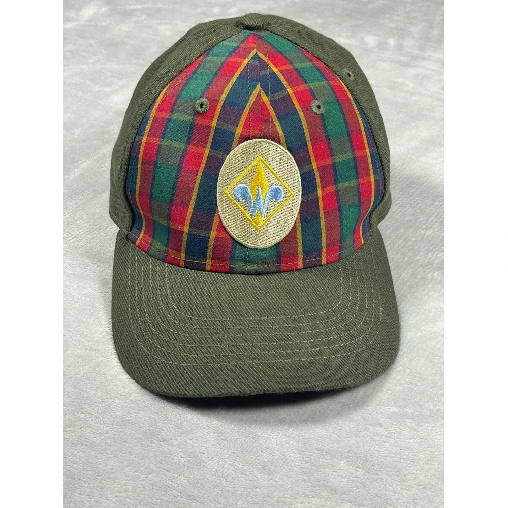 Boy Scouts of America Webelos Uniform Cap Hat S/M Olive Green Plaid Flex Fit